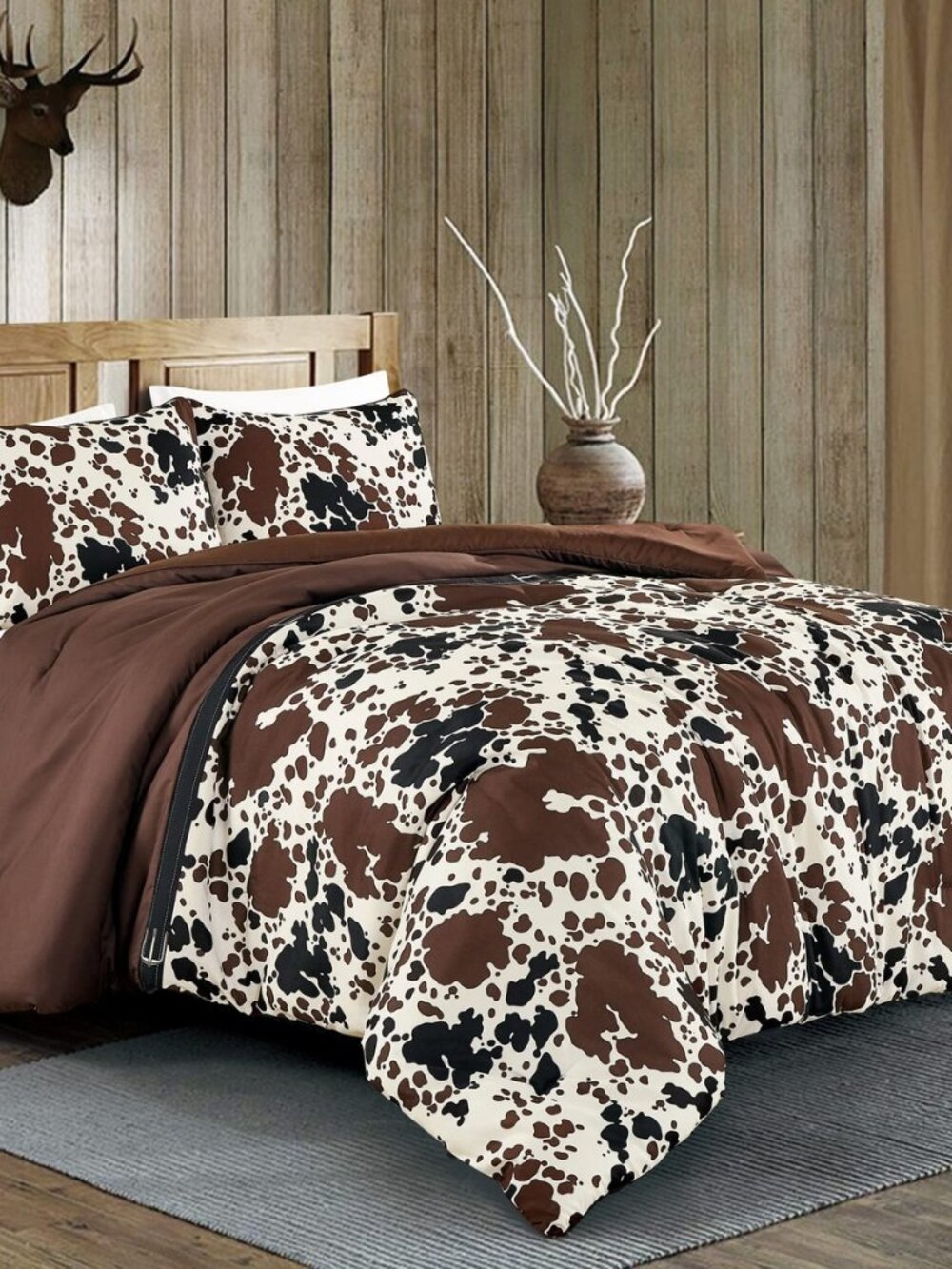 Cow Print Comforter Western theme cowboy Set Milk Cow Print brown black cream